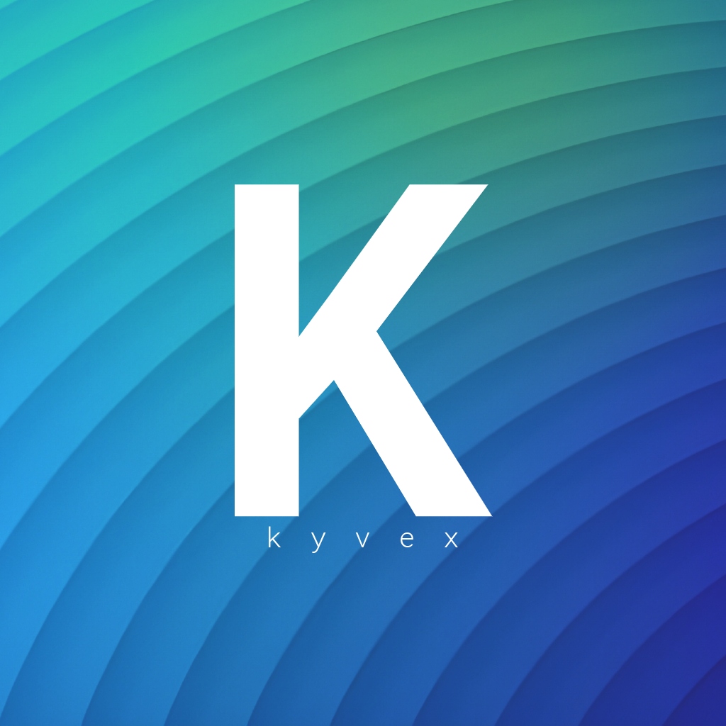 The Kyvex Limited logo - a white, monospaced 'K' on a wavy background with a green and blue gradient.